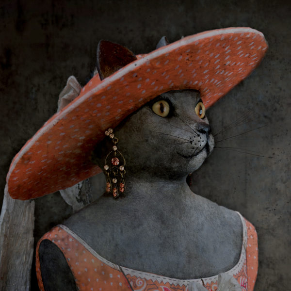 Dame chat Impression sur toile 20x20 cm - Mélanie Bourlon Sculptures en Papier Mâché