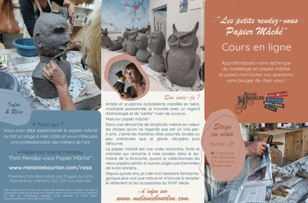 Cours en ligne technique du papier mâché : Stages visio à distance de 2h avec Mélanie Bourlon, artiste sculptrice