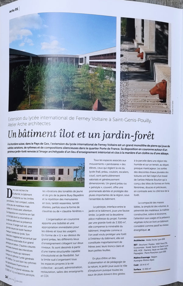 Article dans le magazine A&T - Achitectes Auvergne-Rhône-Alpes