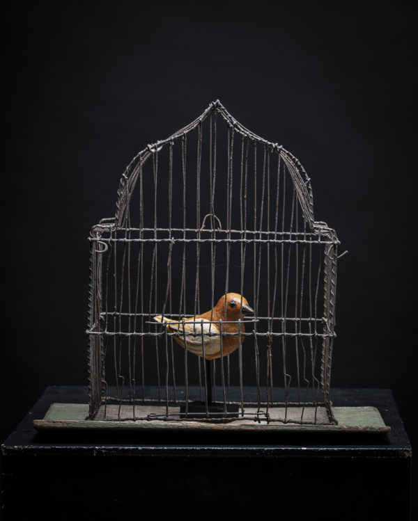 Oiseau à la cage-Melanie Bourlon sculptures papier mâché