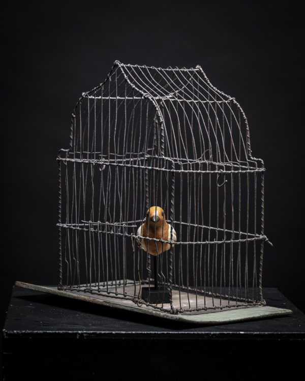Oiseau à la cage-Melanie Bourlon sculptures papier mâché