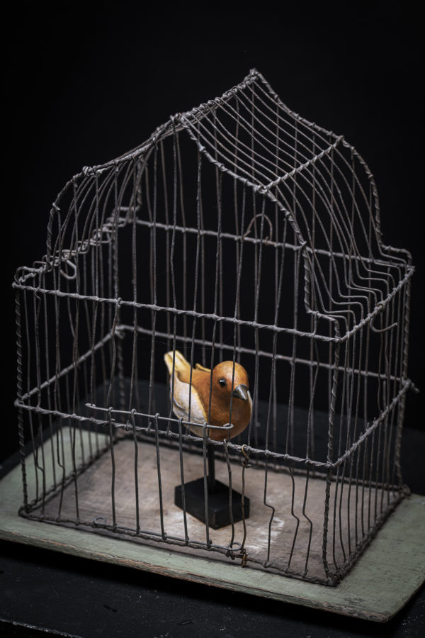 Oiseau à la cage-Melanie Bourlon sculptures papier mâché