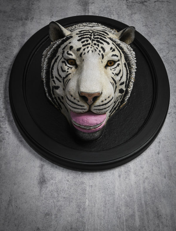 Tigre gourmand- trophée -Melanie Bourlon sculptures papier mâché