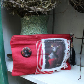 Pochette rouge souris rayures - S