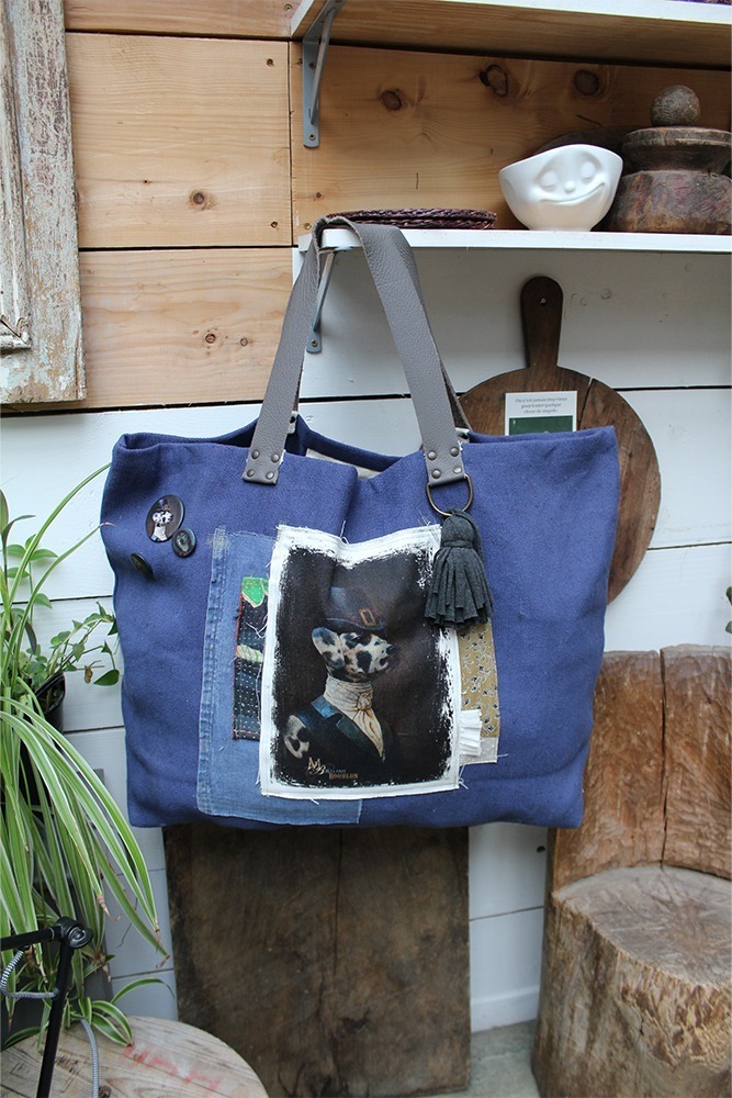 Grand sac Mélanie Bourlon dalmatienne - Pompon gris