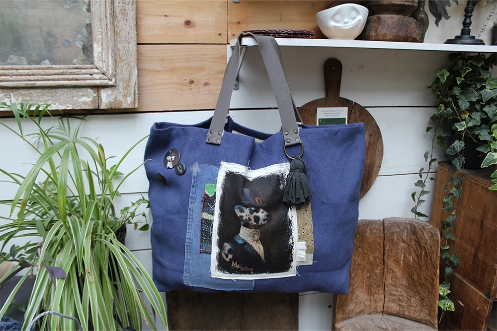 Grand sac Mélanie Bourlon dalmatienne - Pompon gris