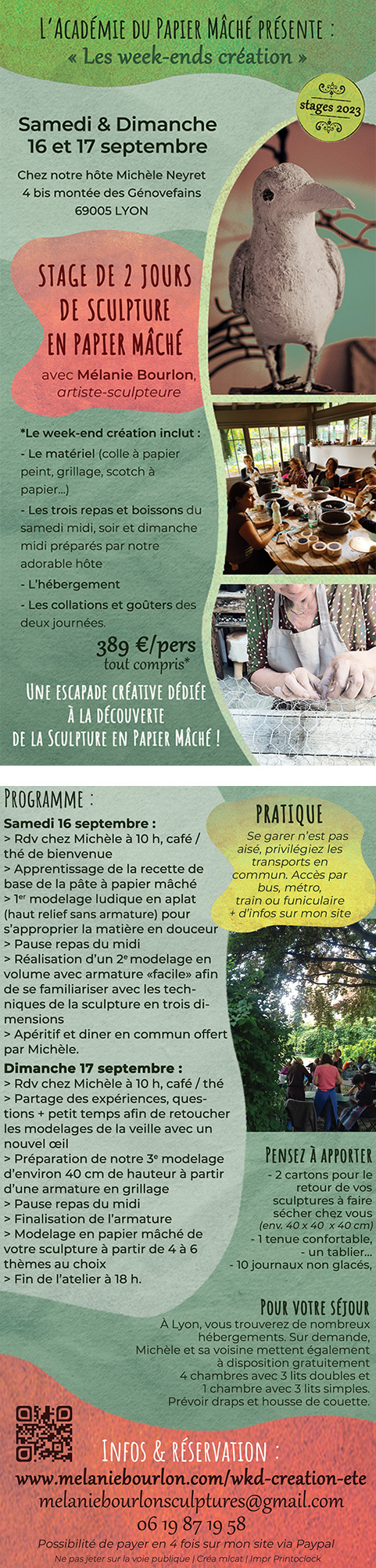 Week-end Création sculpture en papier mâché - à Lyon avec Mélanie Bourlon - 16 et 17 septembre 2023 - flyer