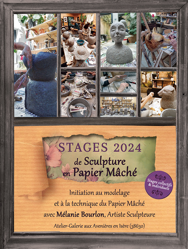 Stages de Sculpture en Papier Mâché - Mélanie Bourlon - Atelier, cours collectifs et individuel de modelage. Stages famille enfant