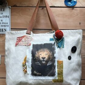 Grand Sac écru 4 lion - Mélanie Bourlon Sculptures Papier Mâché 1