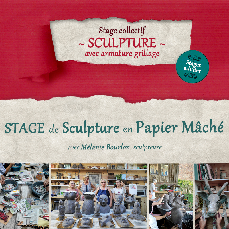 Stages collectifs de sculpture papier mâché 2025 - Mélanie Bourlon Stages collectifs de sculpture papier mâché 2025 - Mélanie Bourlon