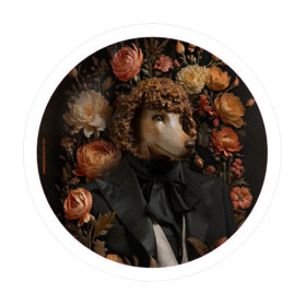 Badge Caniche fleurs -Mélanie Bourlon papier mâché