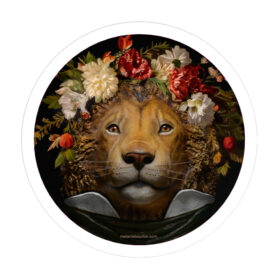 Badge Lion fleurs -Mélanie Bourlon papier mâché