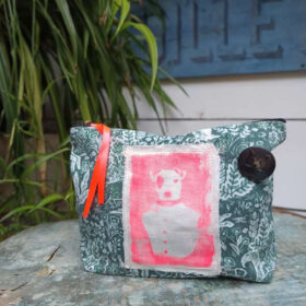 Pochette motifs verts- Jack Russel -T018-S melanie bourlon