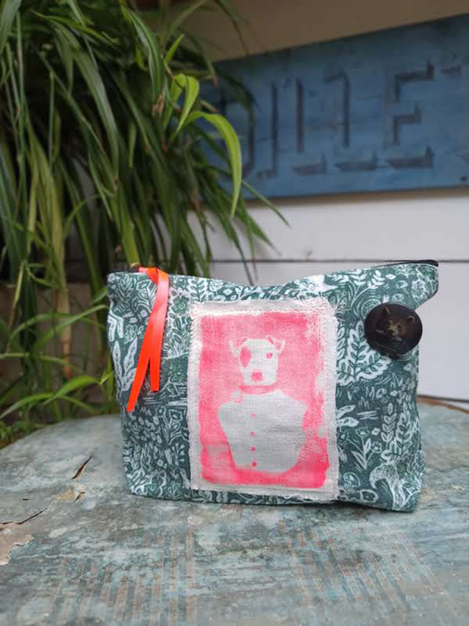 Pochette motifs verts- Jack Russel -T018-S melanie bourlon