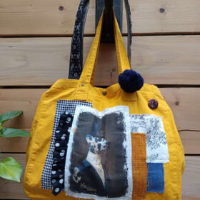 Sac jaune "dalmatienne" S003 melanie bourlon papier mache